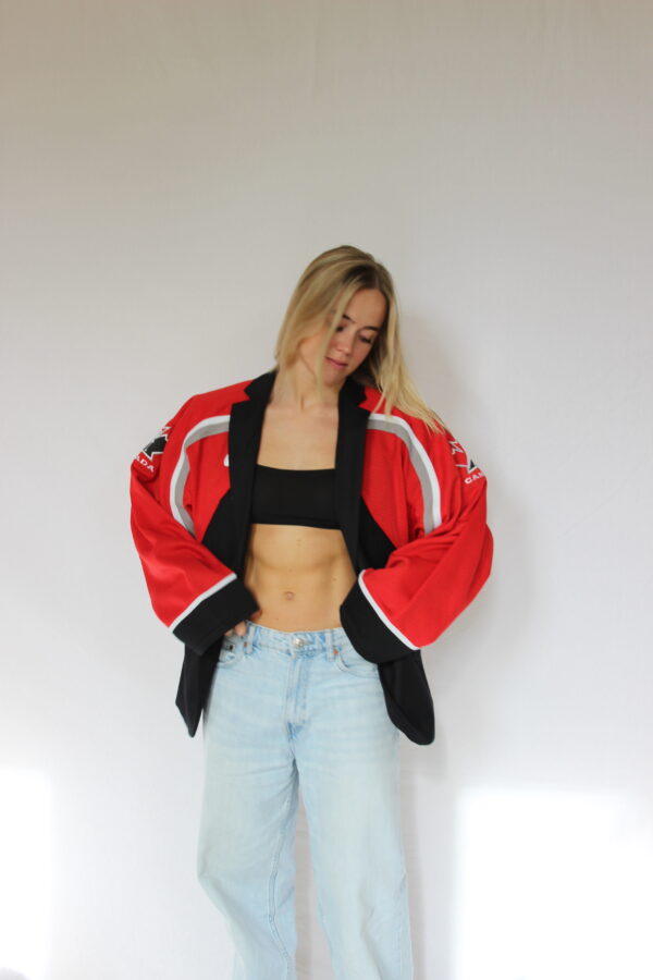 Black Blazer Red Sporty Sleeves